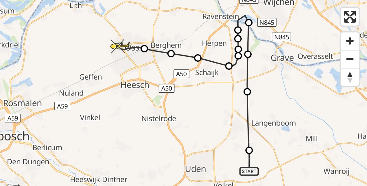 Routekaart van de vlucht: Lifeliner 3 naar Oss, Millsebaan