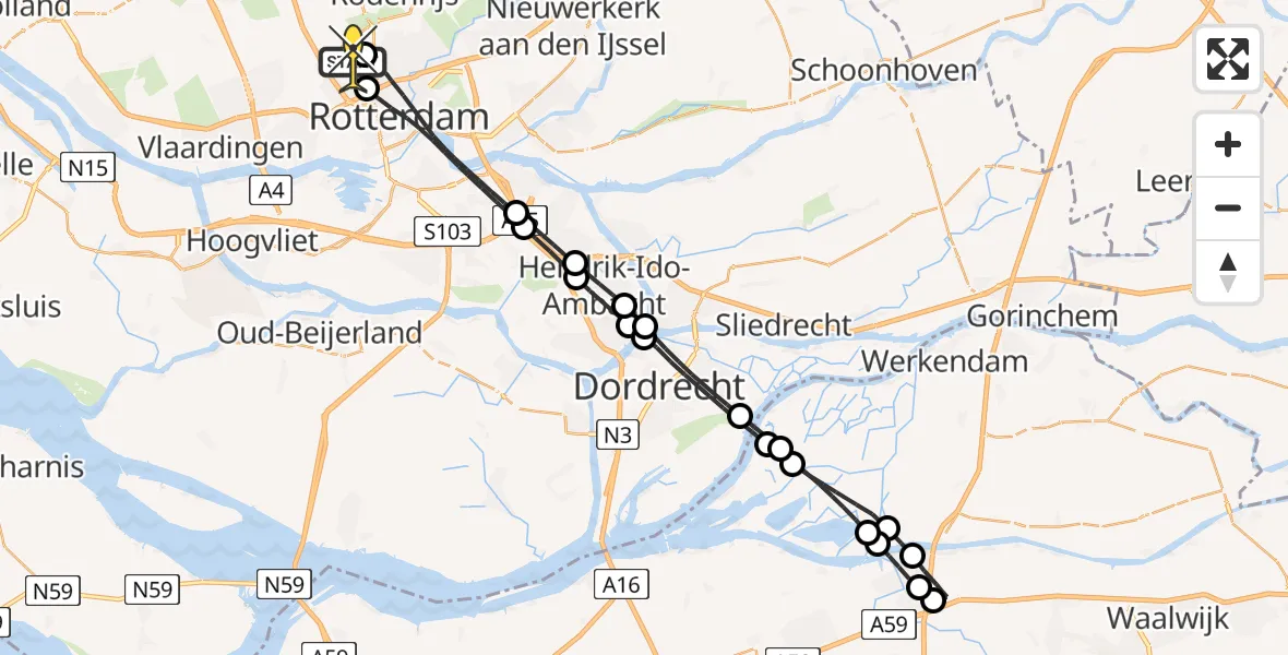 Routekaart van de vlucht: Lifeliner 2 naar Rotterdam The Hague Airport, Van der Duijn van Maasdamweg