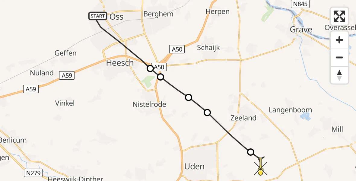 Routekaart van de vlucht: Lifeliner 3 naar Vliegbasis Volkel, Kromstraat