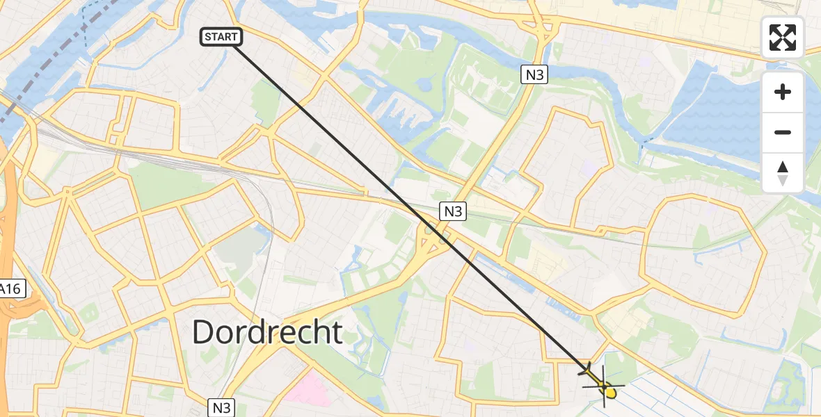 Routekaart van de vlucht: Lifeliner 2 naar Dordrecht, Hazelaarlaan