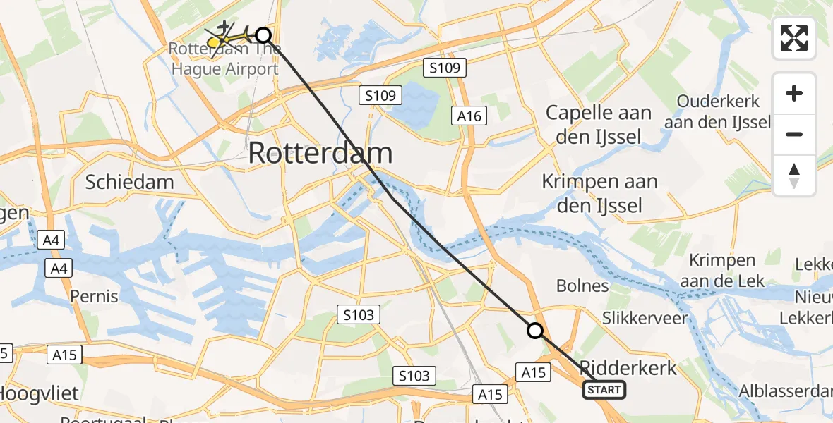 Routekaart van de vlucht: Lifeliner 2 naar Rotterdam The Hague Airport, Brandenburgbaan