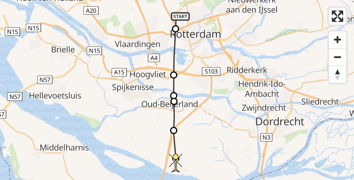 Routekaart van de vlucht: Lifeliner 2 naar Numansdorp, Van der Duijn van Maasdamweg