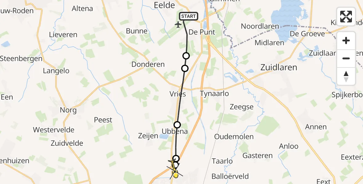 Routekaart van de vlucht: Lifeliner 4 naar Assen, Engelandlaan