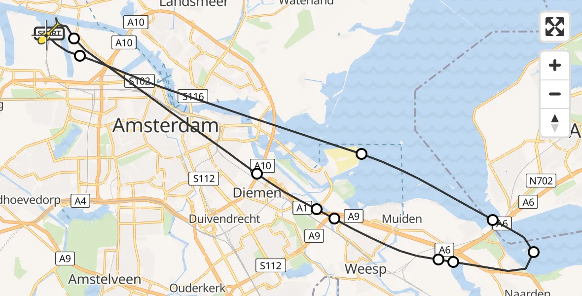 Routekaart van de vlucht: Lifeliner 1 naar Amsterdam Heliport, Westhaven