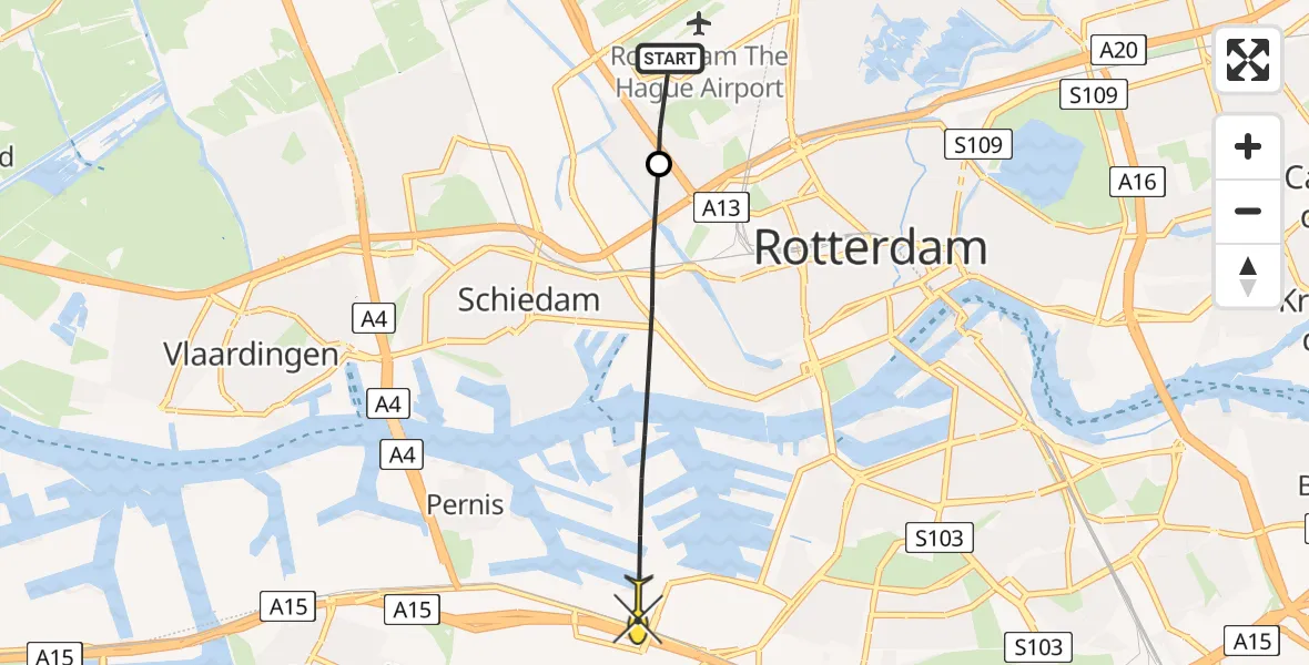 Routekaart van de vlucht: Lifeliner 2 naar Rotterdam, Baanweg