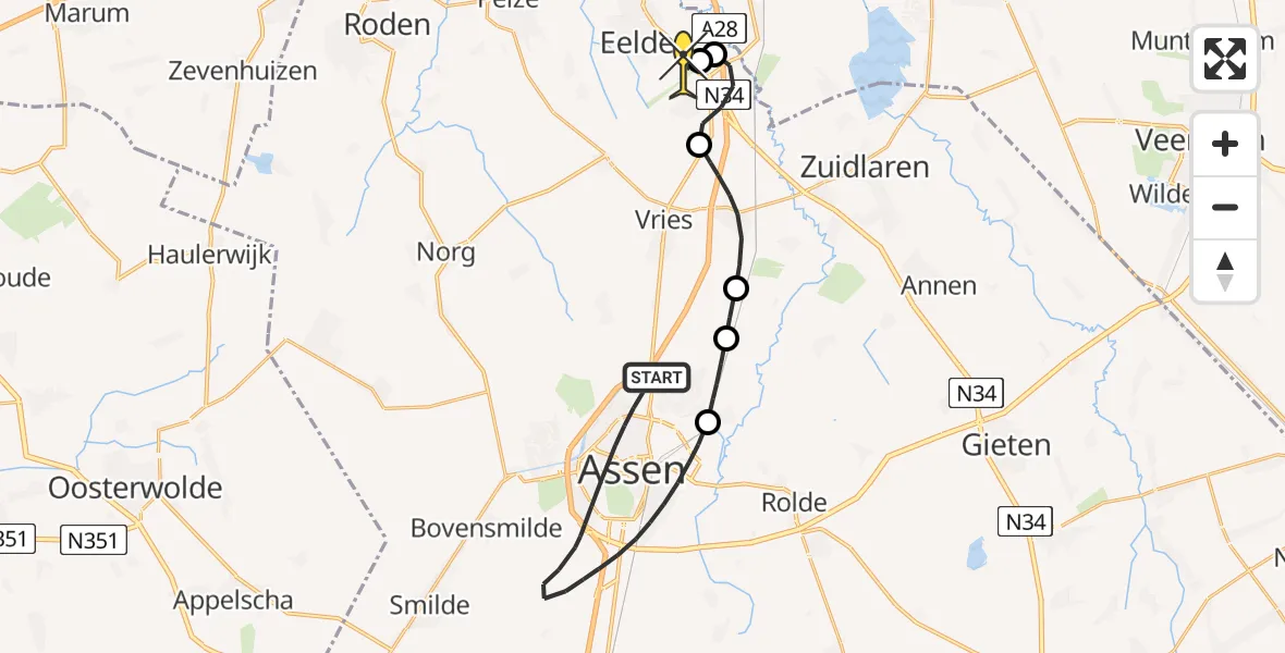 Routekaart van de vlucht: Lifeliner 4 naar Groningen Airport Eelde, Wendakker