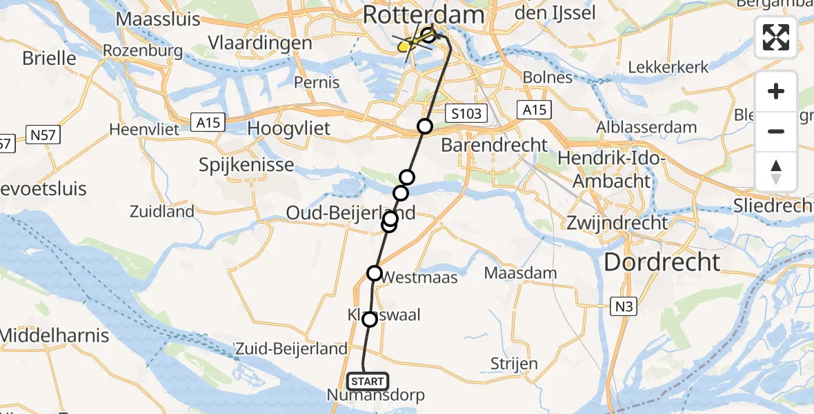 Routekaart van de vlucht: Lifeliner 2 naar Erasmus MC, Middelsluissedijk WZ