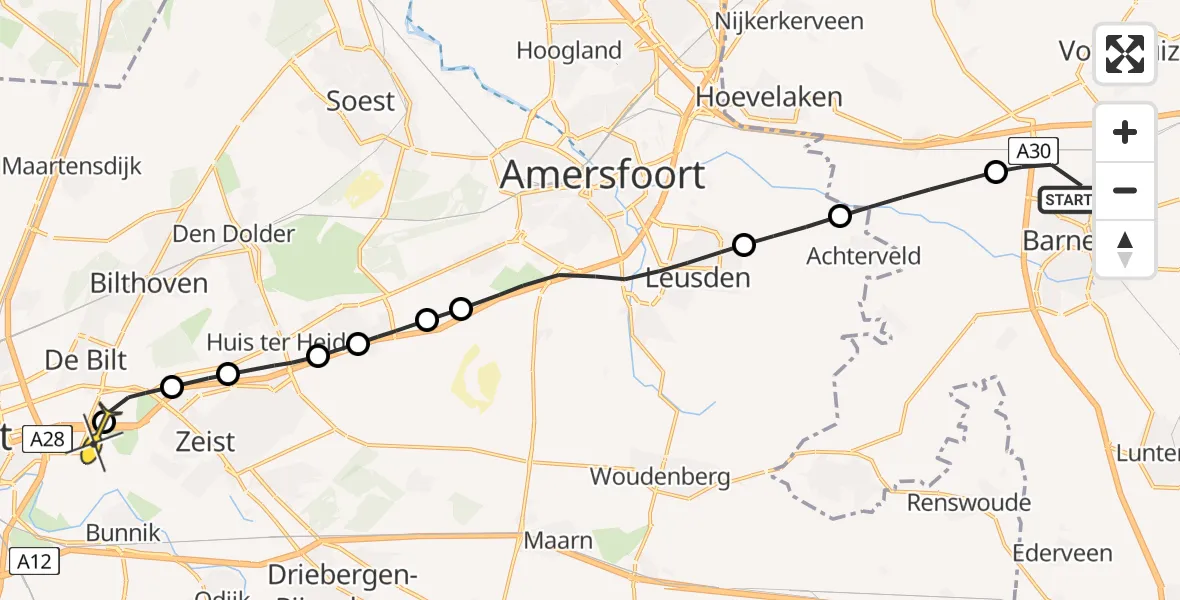 Routekaart van de vlucht: Lifeliner 3 naar Universitair Medisch Centrum Utrecht, Dirk van Gheijnlaan