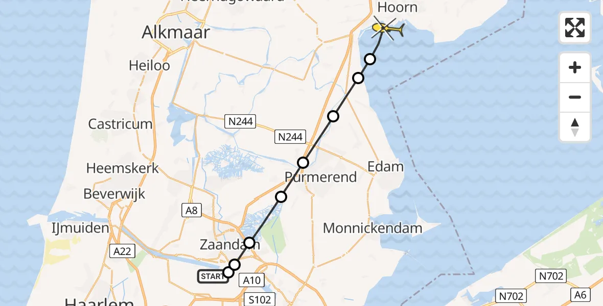 Routekaart van de vlucht: Lifeliner 1 naar Hoorn, Kajuitpad