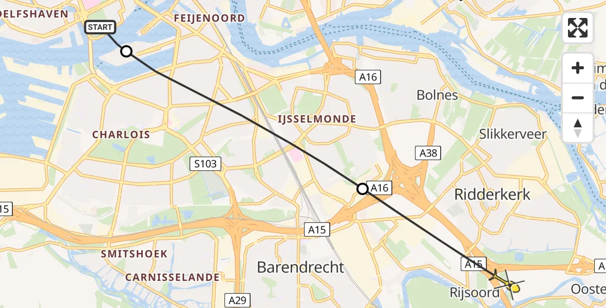 Routekaart van de vlucht: Lifeliner 2 naar Ridderkerk, Maashaven Z.z.