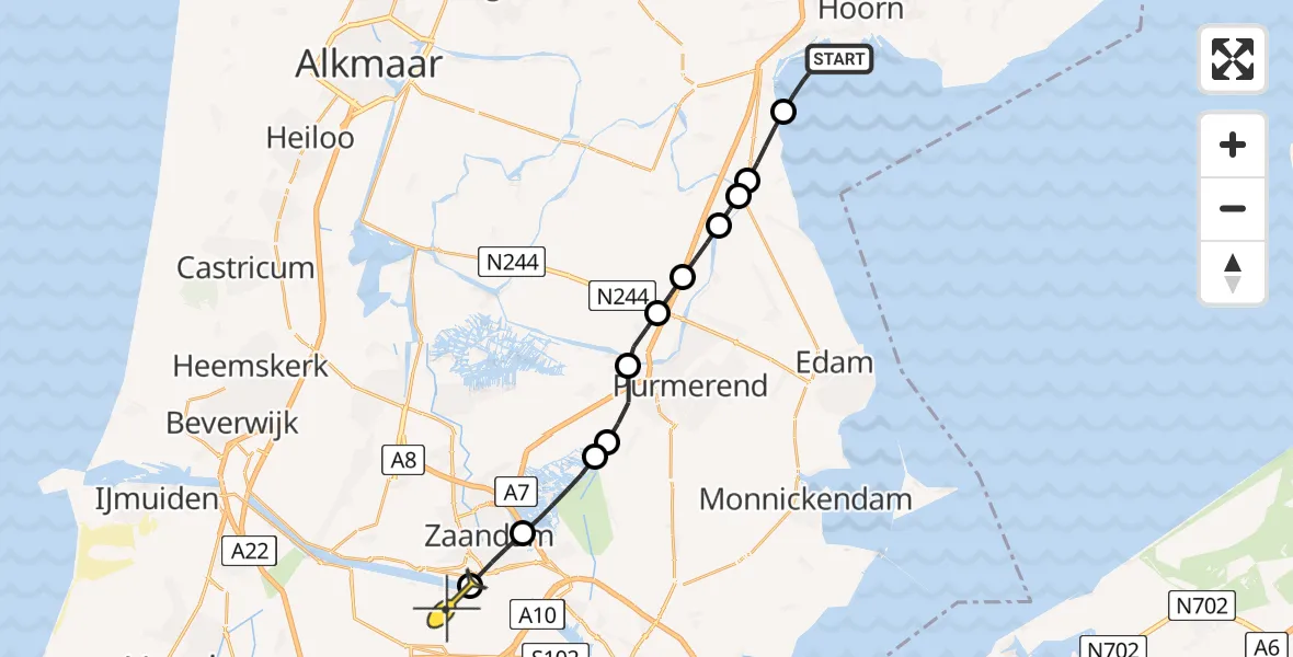 Routekaart van de vlucht: Lifeliner 1 naar Amsterdam Heliport, Westerdijk