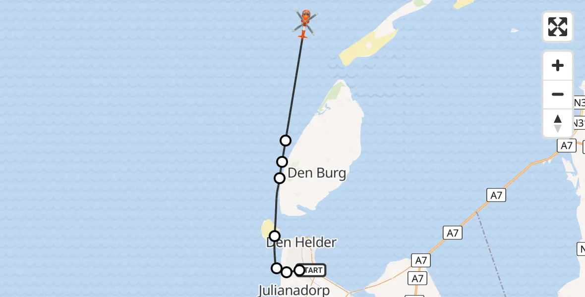 Vluchtroute Kustwachthelikopter Vliegveld De Kooy - , 31 oktober 2024, 16:06