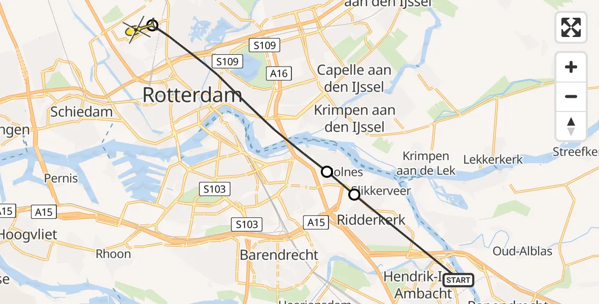 Routekaart van de vlucht: Lifeliner 2 naar Rotterdam The Hague Airport, Rotterdamseweg