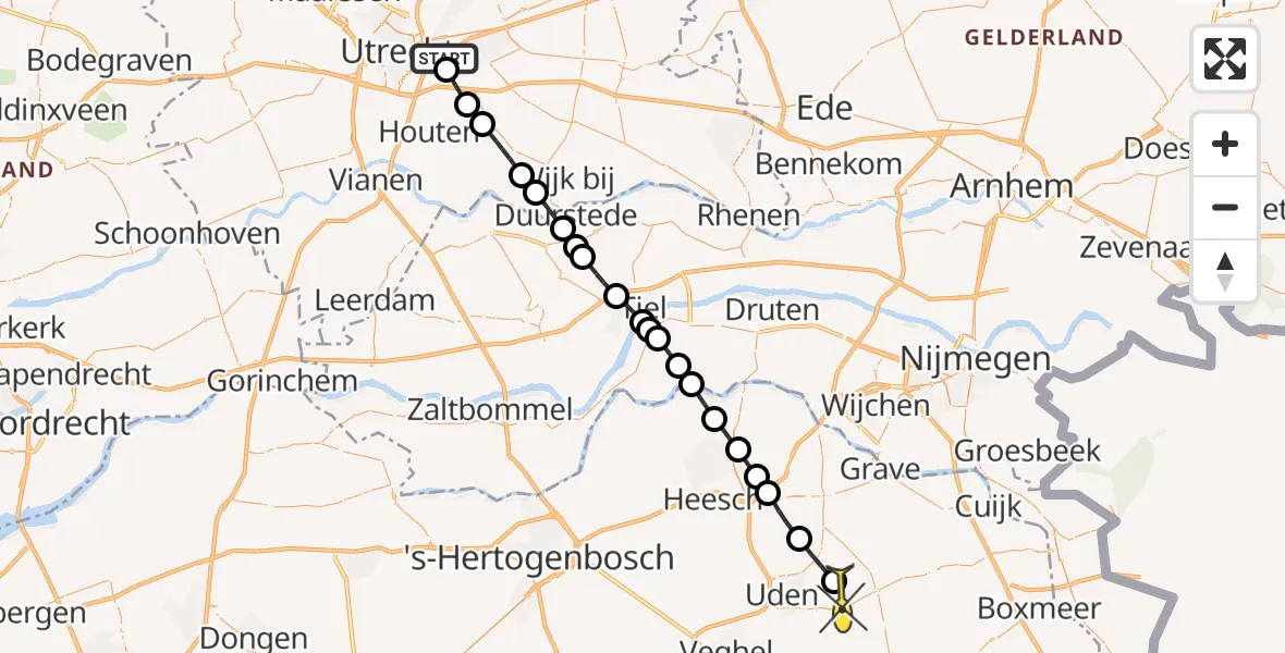 Routekaart van de vlucht: Lifeliner 3 naar Vliegbasis Volkel, Rijnsoever