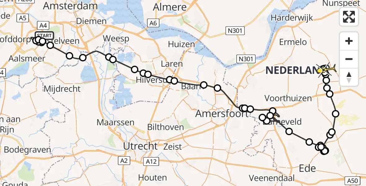 Routekaart van de vlucht: Politieheli naar Ermelo, Westerkimweg