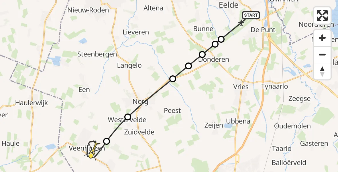 Routekaart van de vlucht: Lifeliner 4 naar Veenhuizen, Veldkampweg