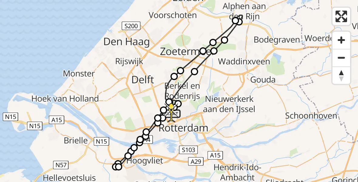 Routekaart van de vlucht: Lifeliner 2 naar Rotterdam The Hague Airport, Rotterdam Airportbaan