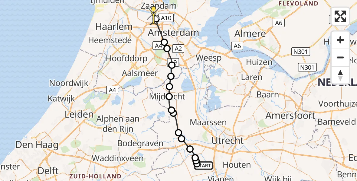 Routekaart van de vlucht: Lifeliner 1 naar Amsterdam Heliport, Koperwiekweg