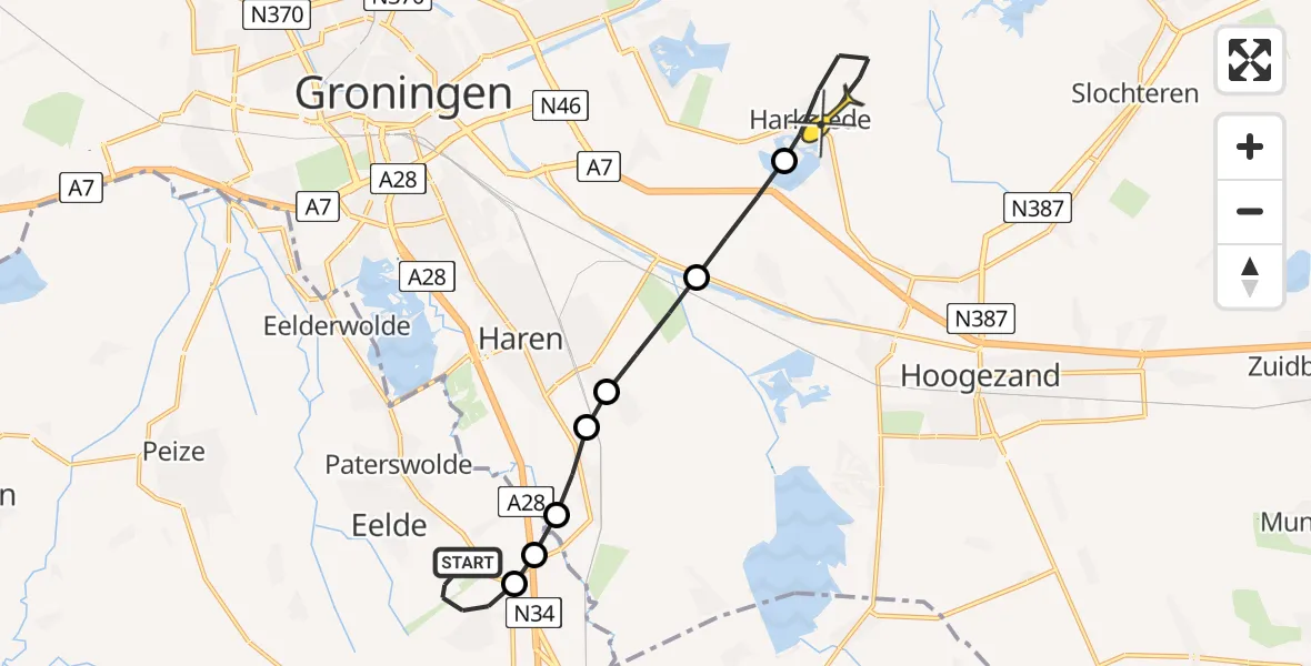 Routekaart van de vlucht: Lifeliner 4 naar Harkstede, Homsteeg