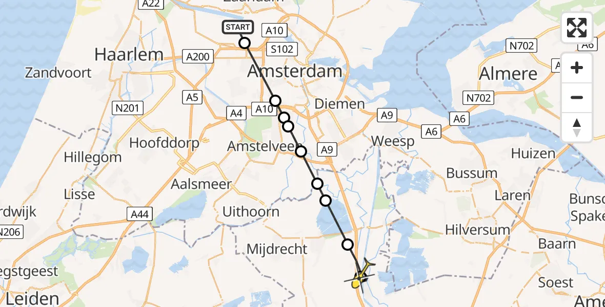 Routekaart van de vlucht: Lifeliner 1 naar Breukelen, Corsicaweg