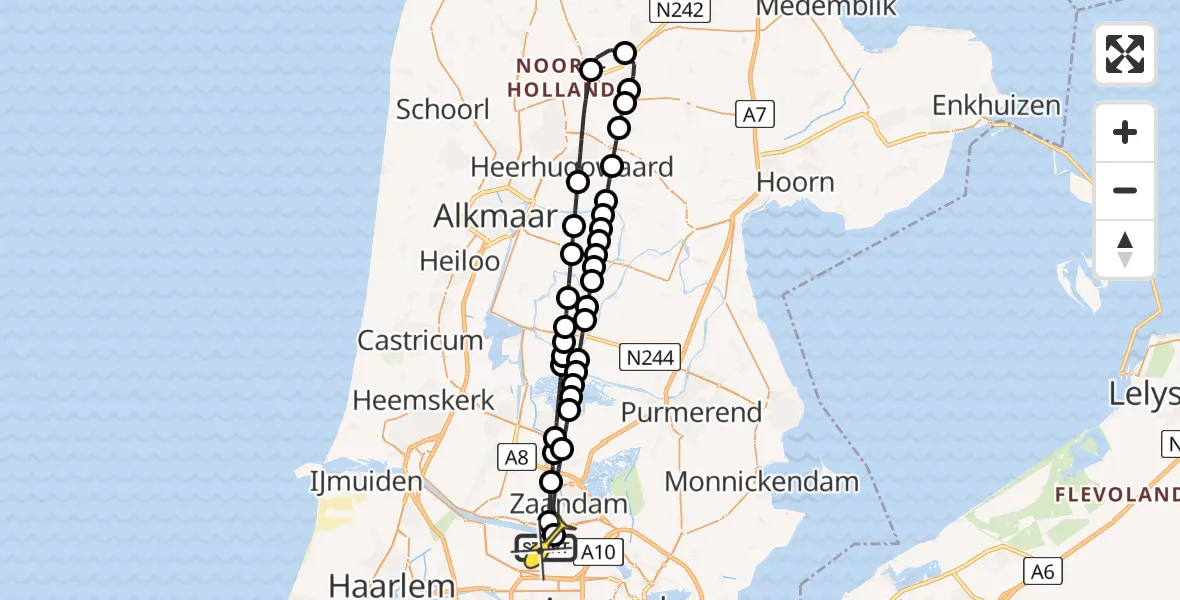 Routekaart van de vlucht: Lifeliner 1 naar Amsterdam Heliport, Elbaweg