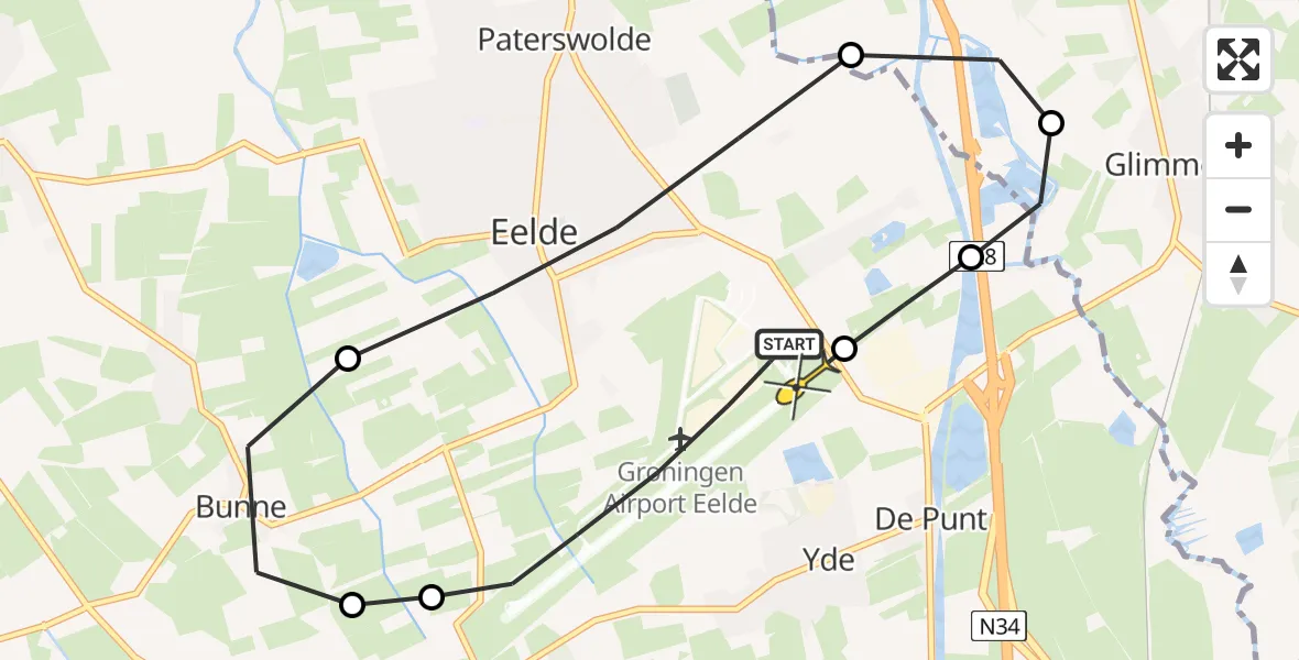 Routekaart van de vlucht: Lifeliner 4 naar Groningen Airport Eelde, Veldkampweg