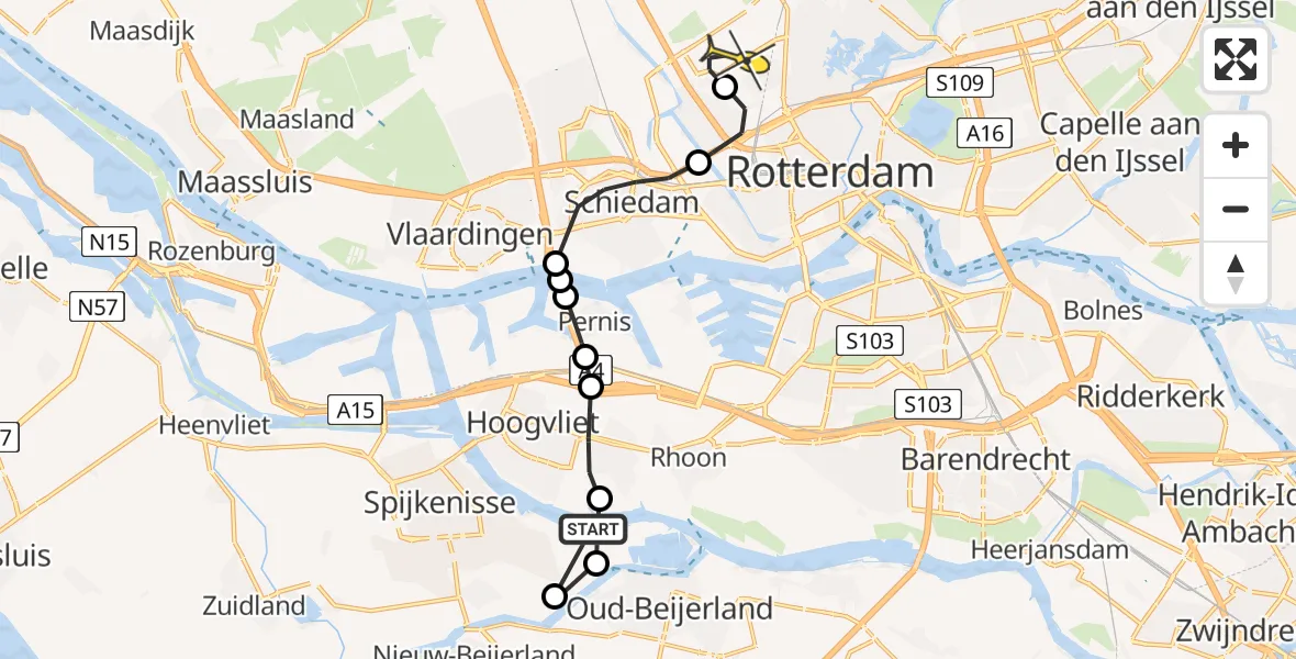 Routekaart van de vlucht: Lifeliner 2 naar Rotterdam The Hague Airport, Beneluxweg