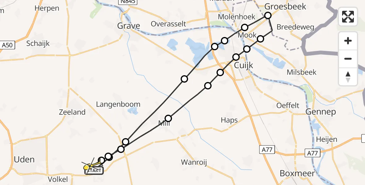 Routekaart van de vlucht: Lifeliner 3 naar Vliegbasis Volkel, Zeelandsedijk