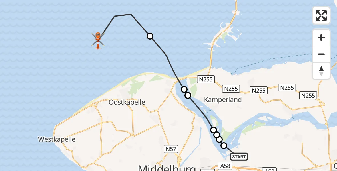 Vluchtroute Kustwachthelikopter Vliegveld Midden-Zeeland - , 01 november 2024, 13:17