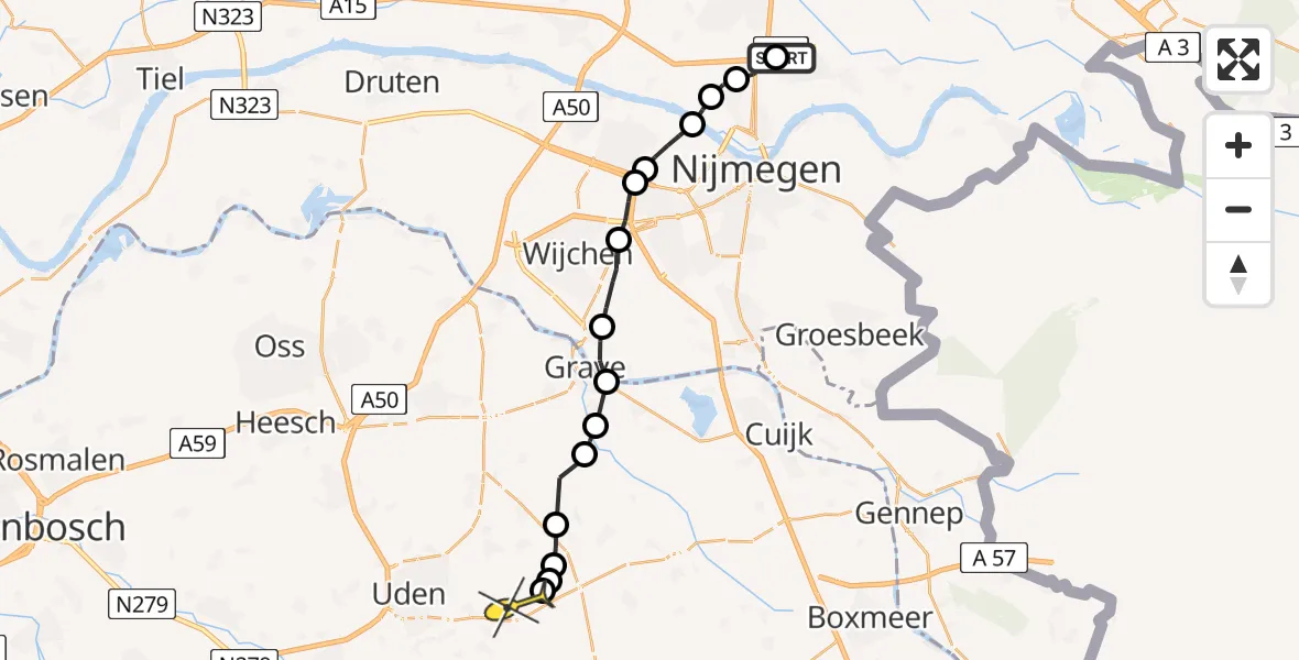 Routekaart van de vlucht: Lifeliner 3 naar Vliegbasis Volkel, Riekweg