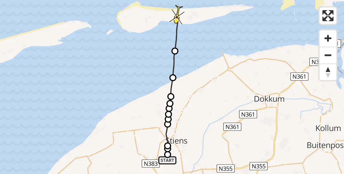 Routekaart van de vlucht: Ambulancehelikopter naar Nes, Skrédyk