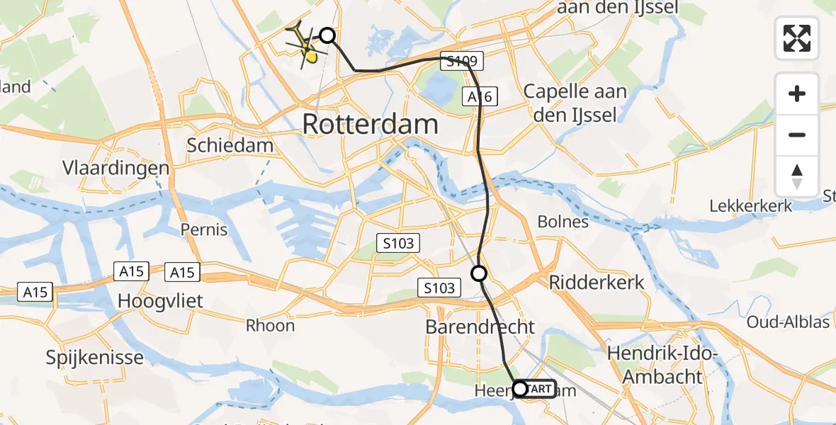 Routekaart van de vlucht: Lifeliner 2 naar Rotterdam The Hague Airport, Olympiaweg