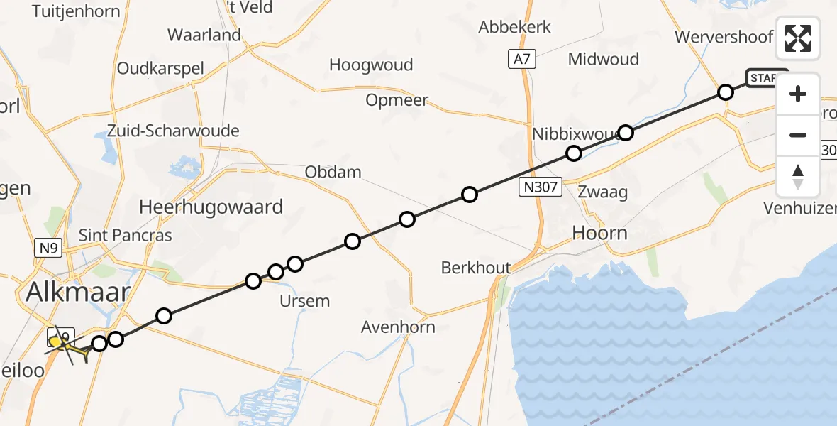 Routekaart van de vlucht: Lifeliner 1 naar Alkmaar, Veenakkers