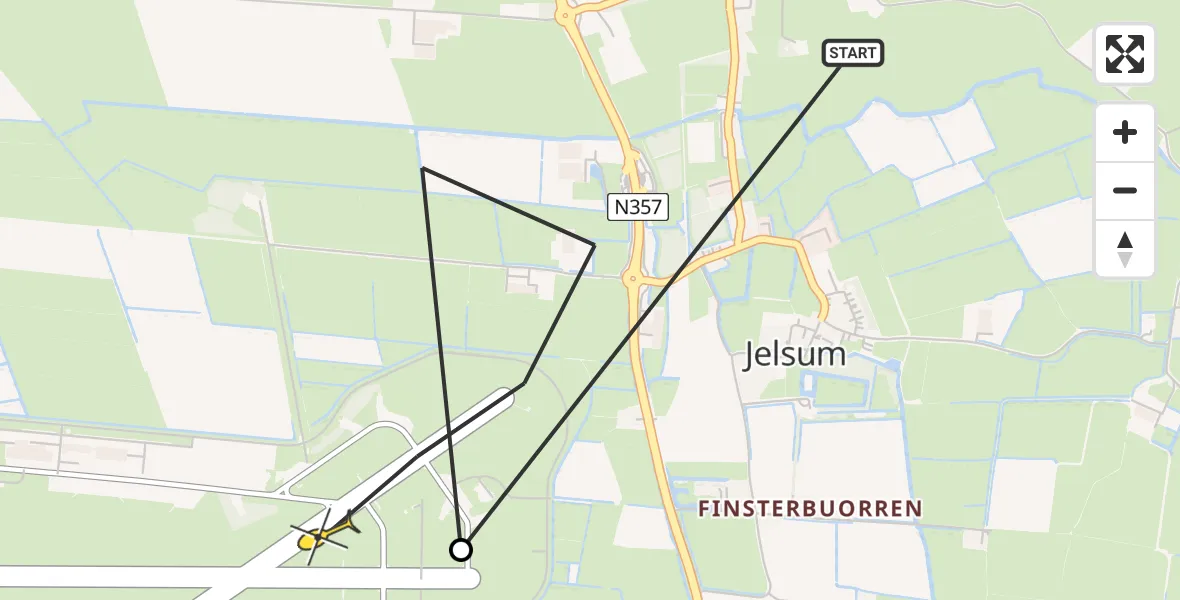 Routekaart van de vlucht: Ambulancehelikopter naar Vliegbasis Leeuwarden, Keegsdijkje