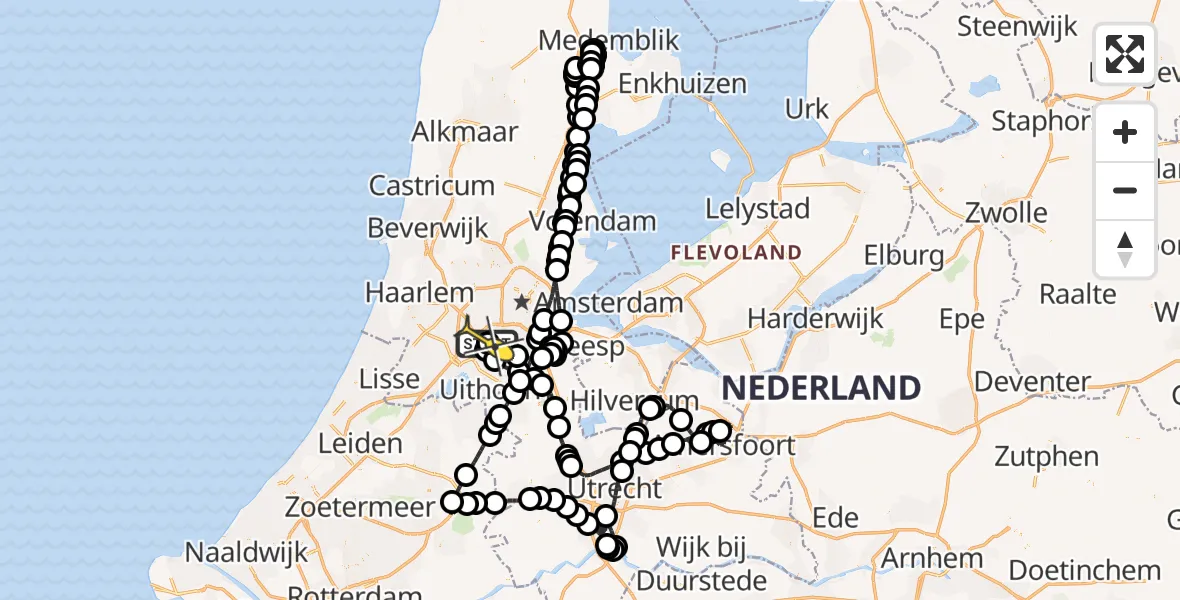 Vluchtroute Politiehelikopter van Schiphol naar Schiphol