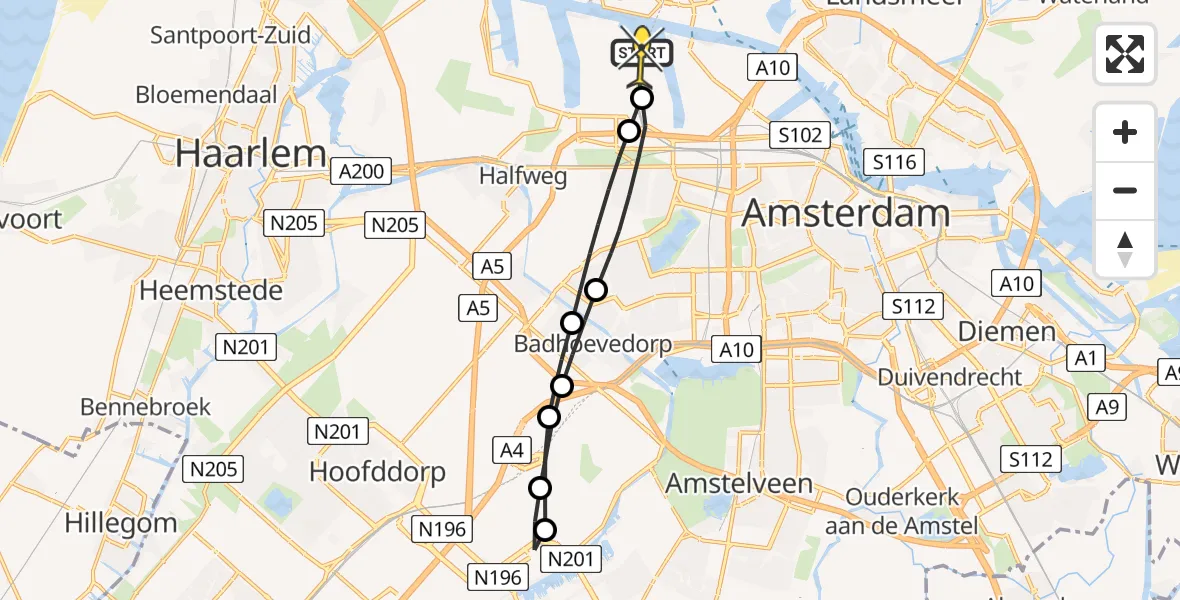 Routekaart van de vlucht: Lifeliner 1 naar Amsterdam Heliport, Hornweg