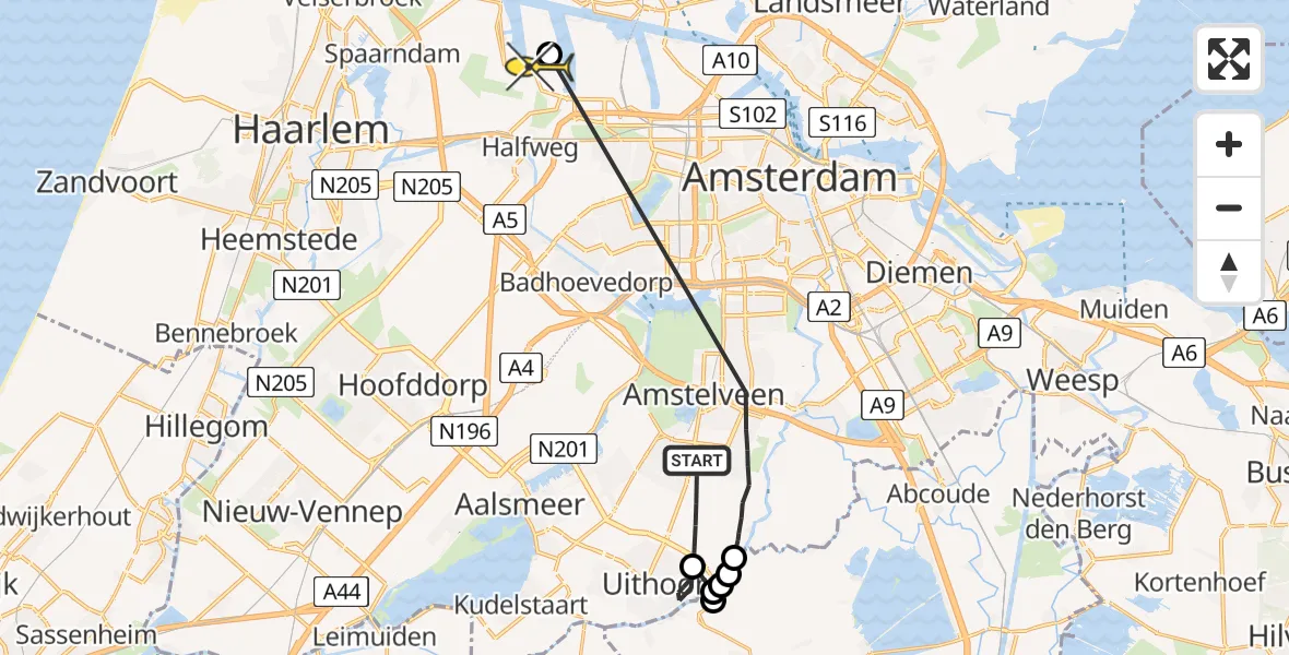 Routekaart van de vlucht: Politieheli naar Amsterdam, Bovenkerkerweg