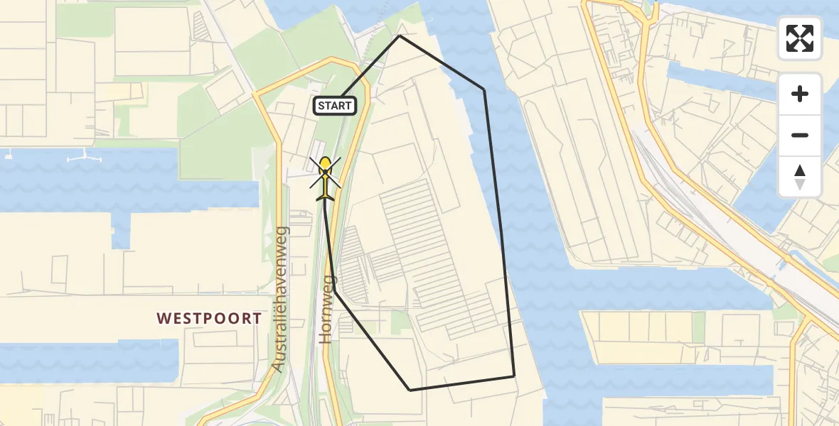 Routekaart van de vlucht: Lifeliner 1 naar Amsterdam Heliport, Westhaven