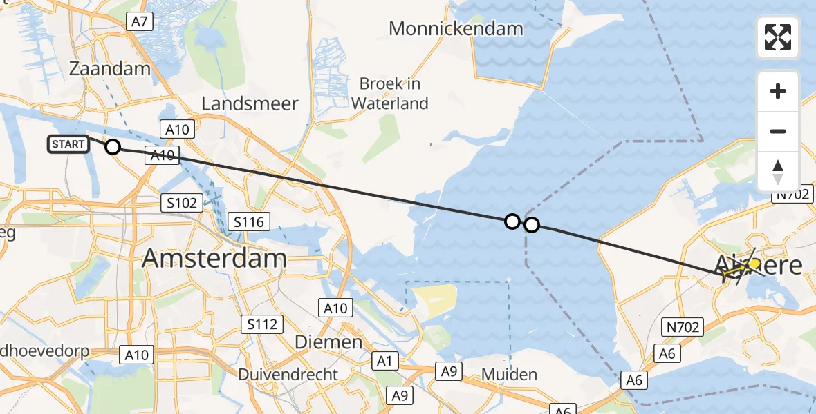 Routekaart van de vlucht: Lifeliner 1 naar Almere, Westhavenweg