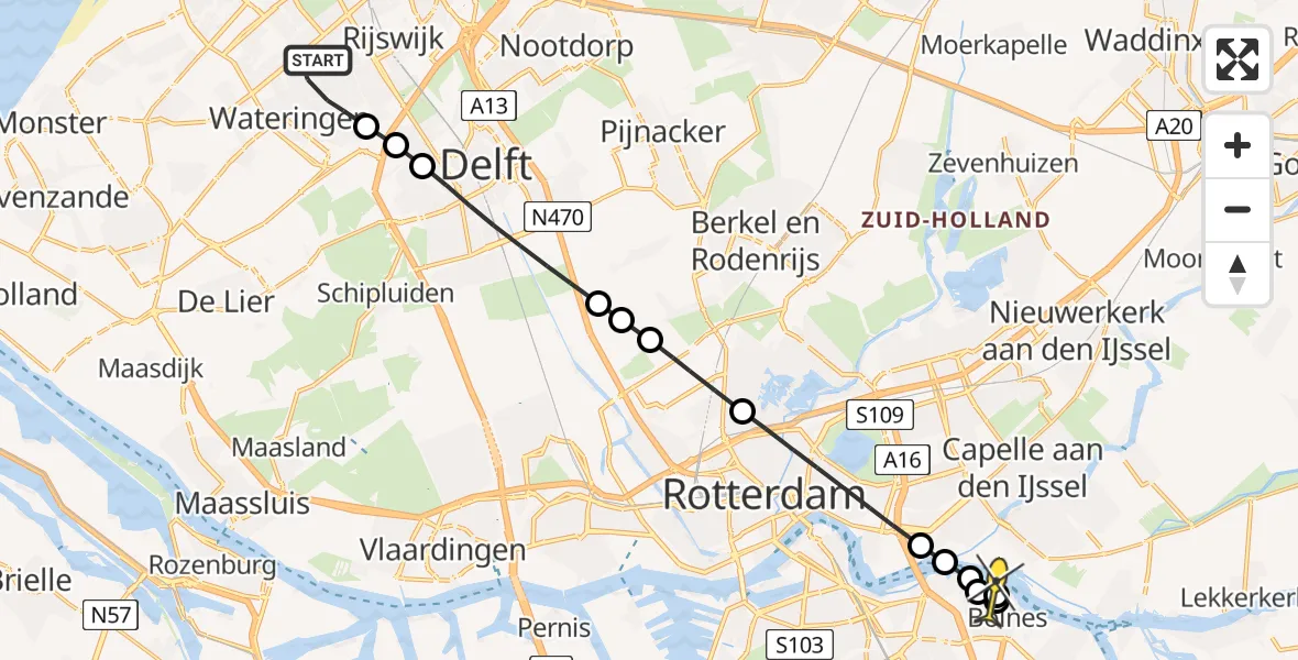 Routekaart van de vlucht: Lifeliner 2 naar Ridderkerk, Atlantastraat