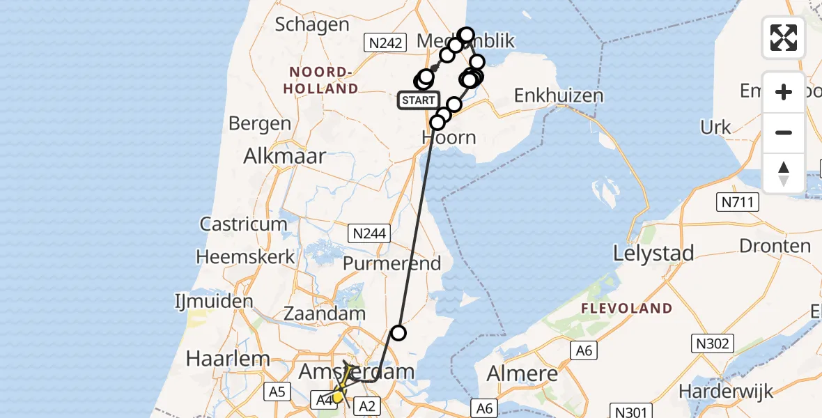 Routekaart van de vlucht: Politieheli naar Amsterdam, Reigerweg