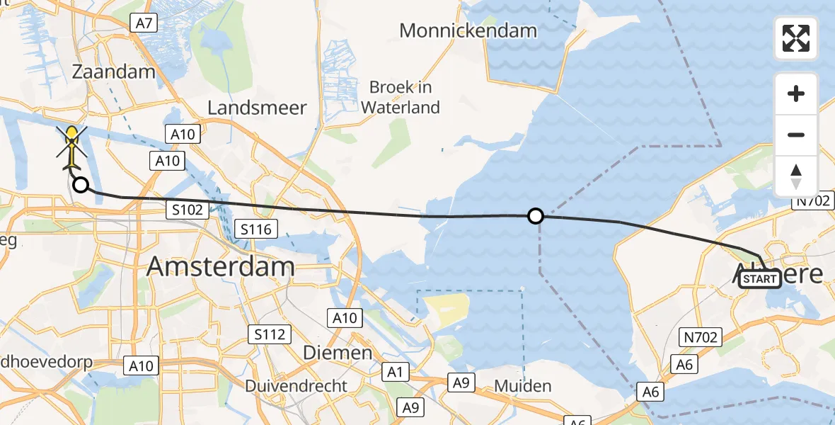 Routekaart van de vlucht: Lifeliner 1 naar Amsterdam Heliport, De Specerij