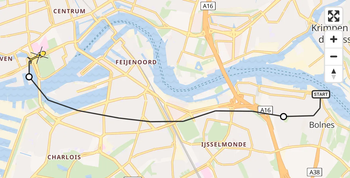 Routekaart van de vlucht: Lifeliner 2 naar Erasmus MC, Hollandsestraat