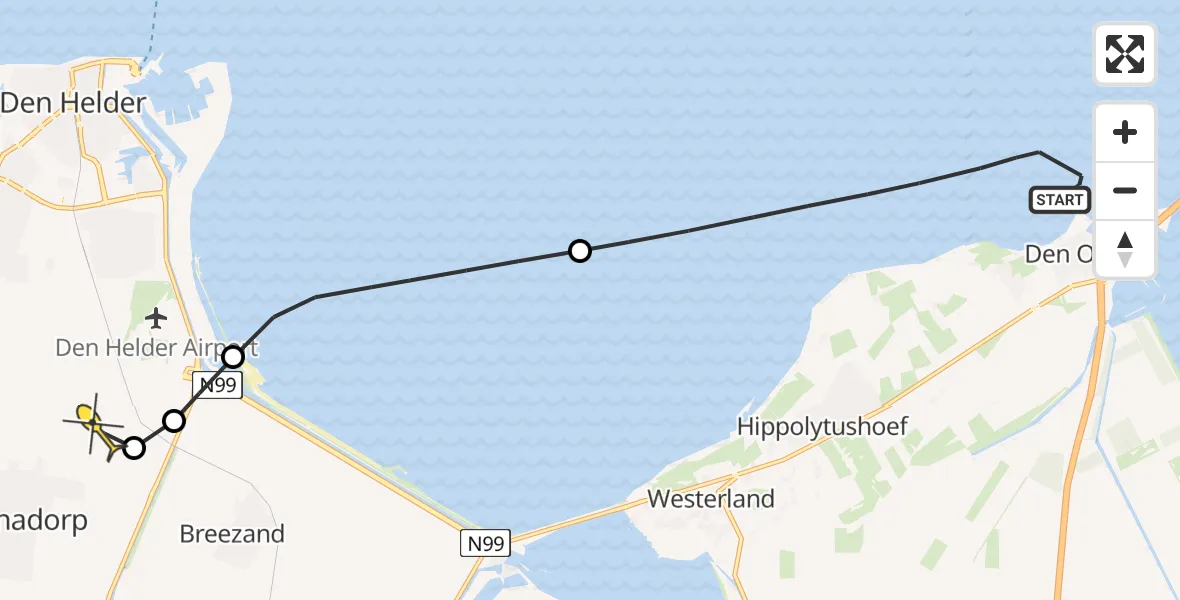 Routekaart van de vlucht: Kustwachthelikopter naar Julianadorp, Rijksweg