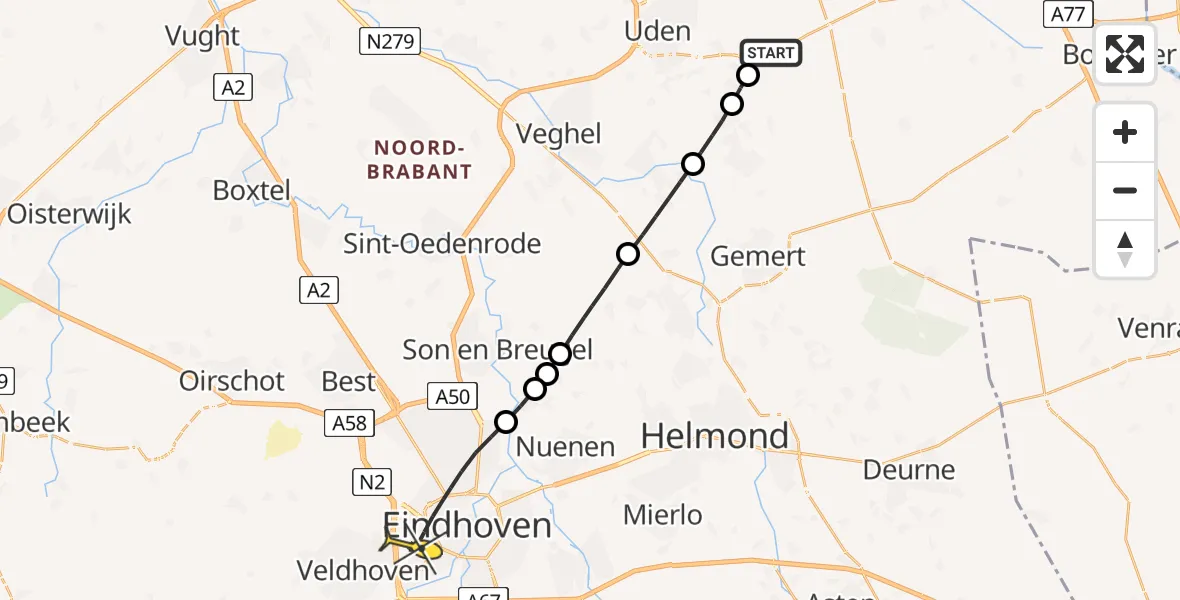 Routekaart van de vlucht: Lifeliner 3 naar Eindhoven, Oosterheidestraat