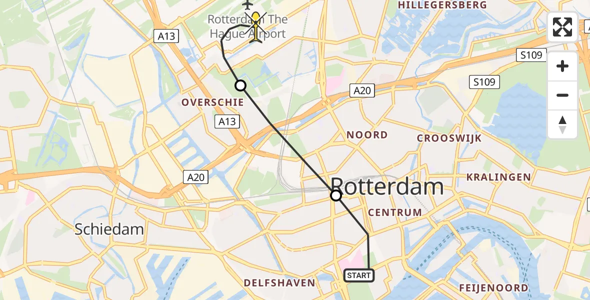 Routekaart van de vlucht: Lifeliner 2 naar Rotterdam The Hague Airport, Weena