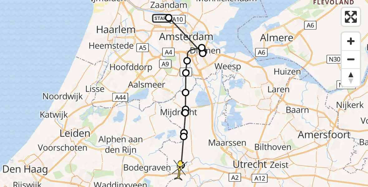 Routekaart van de vlucht: Lifeliner 1 naar Woerden, Benzolweg