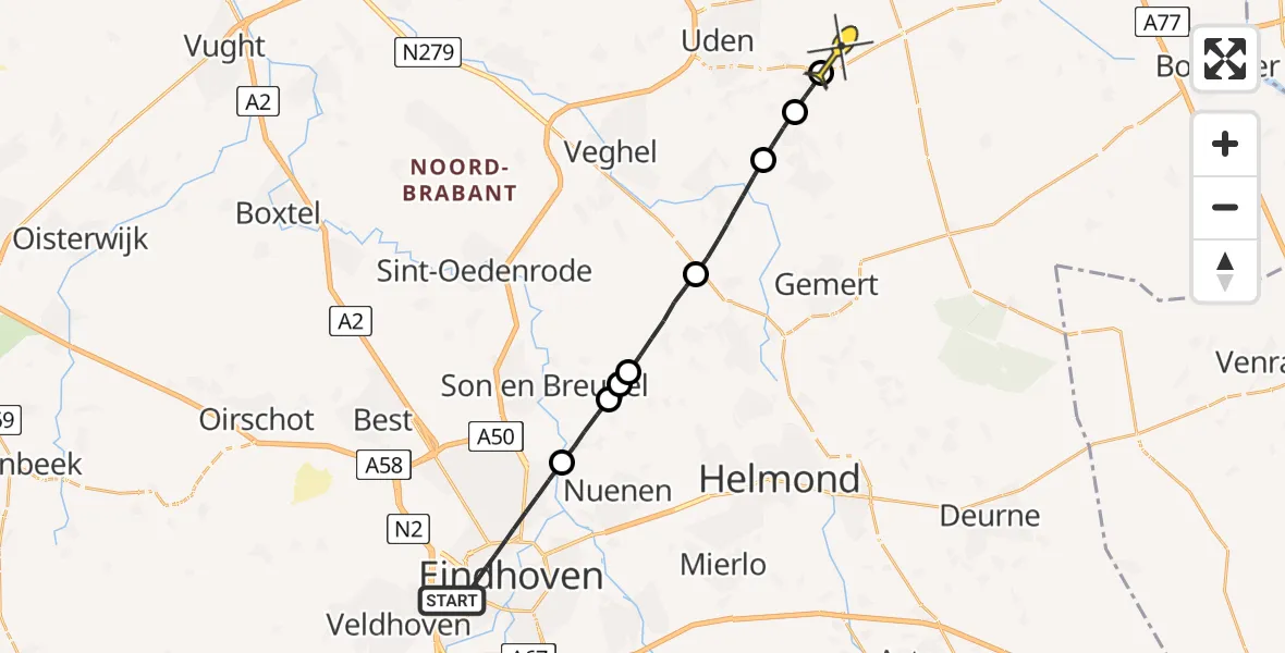 Routekaart van de vlucht: Lifeliner 3 naar Vliegbasis Volkel, Karolingersweg