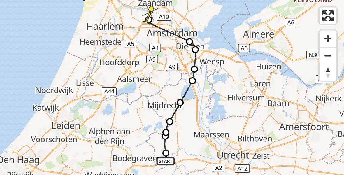 Routekaart van de vlucht: Lifeliner 1 naar Amsterdam Heliport, Anton Mauvestraat