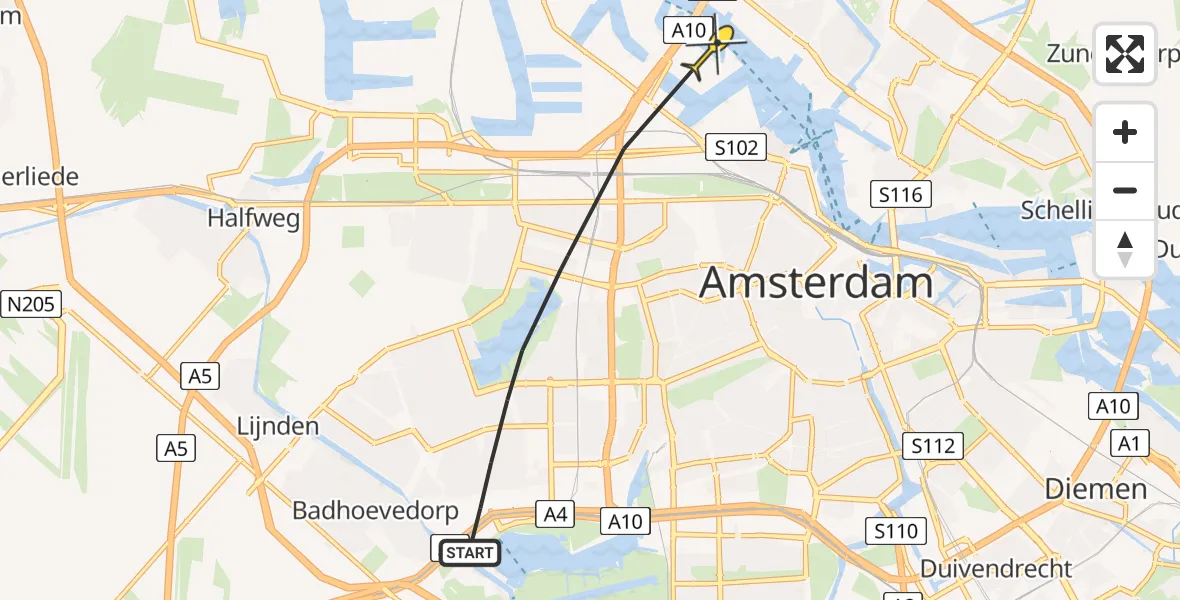 Vluchtroute Politiehelikopter van Amsterdam naar Amsterdam